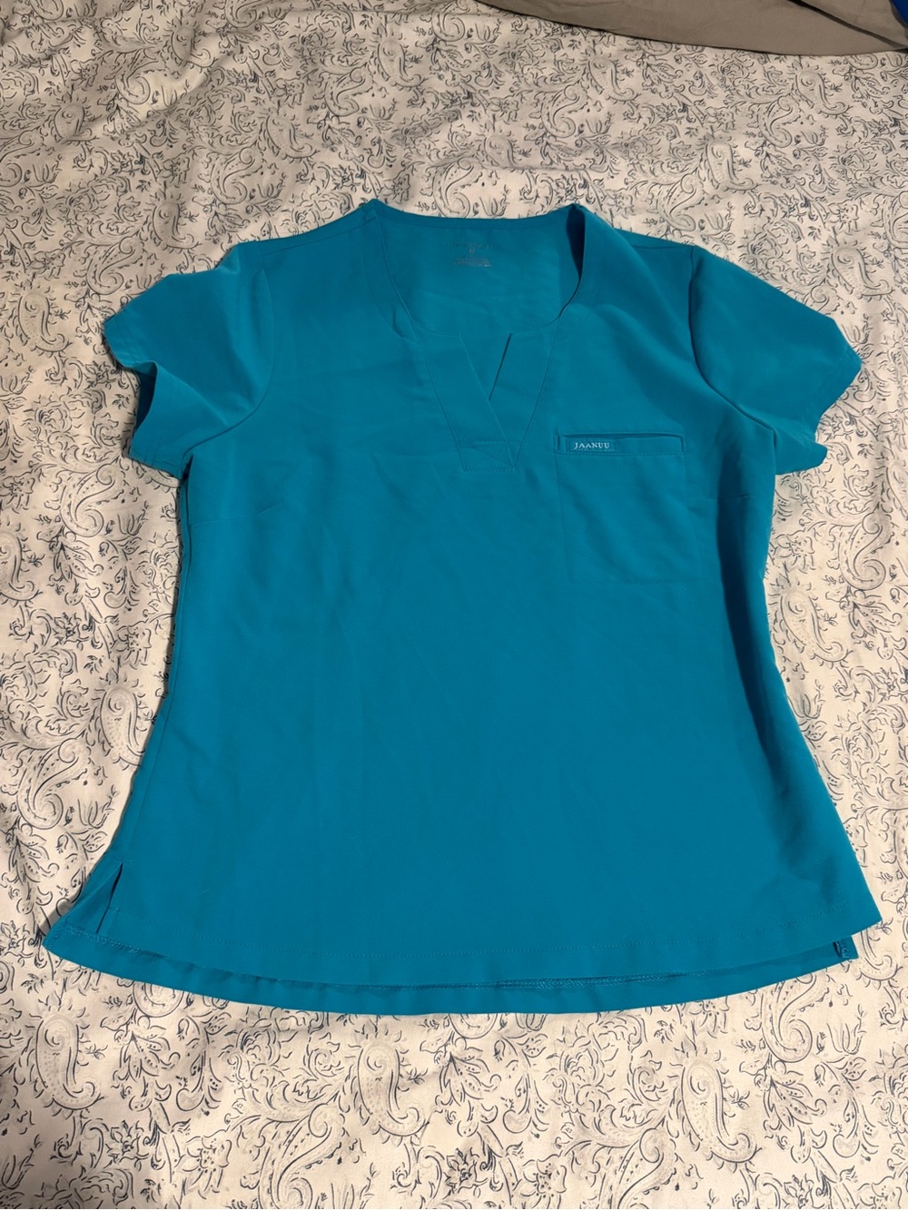 Jaanuu Teal V-Neck Short Sleeve Medical Scrub Top